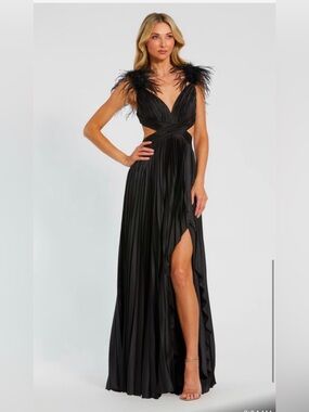 Mac Duggar pleated feather Cap sleeve Open back gown code 116871 size 12